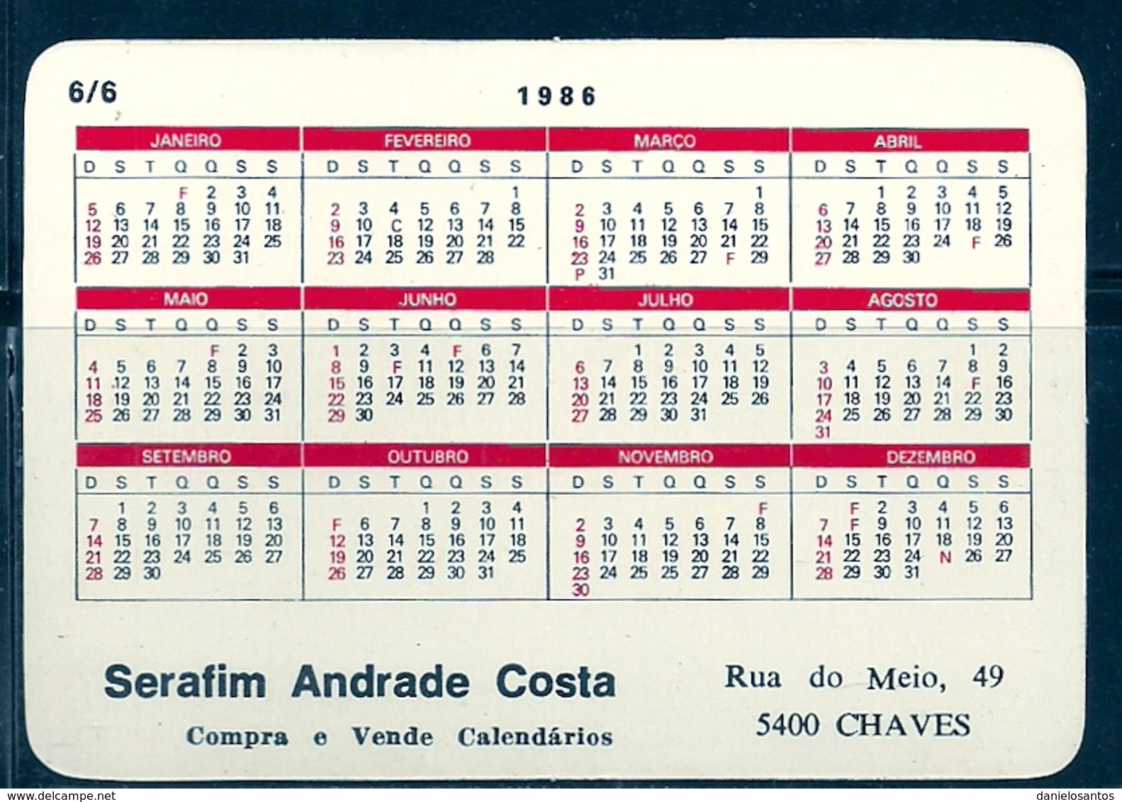 1986 Pocket Calendar Calandrier Calendario Portugal USA Nova York  NY Estátua Da Liberdade Statue Of Liberty 6/6 - Grand Format : 1981-90