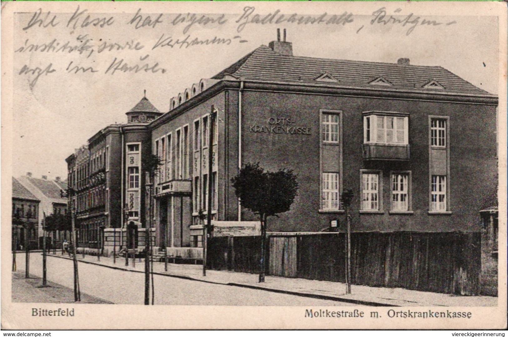 ! Alte Ansichtskarte Bitterfeld, Moltkestraße, Ortskrankenkasse, 1931 - Bitterfeld