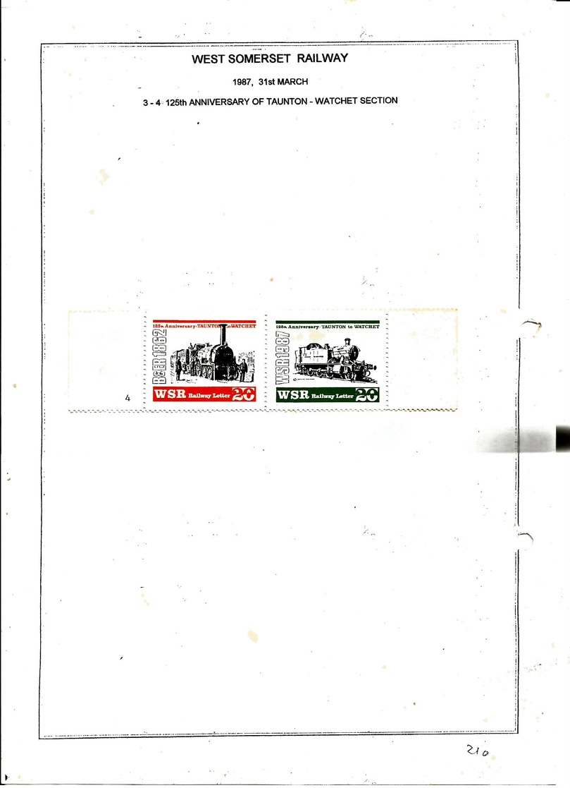 GB - WEST SOMERSET RAILWAY - 1987 - Taunton-Watchet Section, 125th Anniversary - 2 Stamp Pair - Mint Lightly Hinged - Andere & Zonder Classificatie