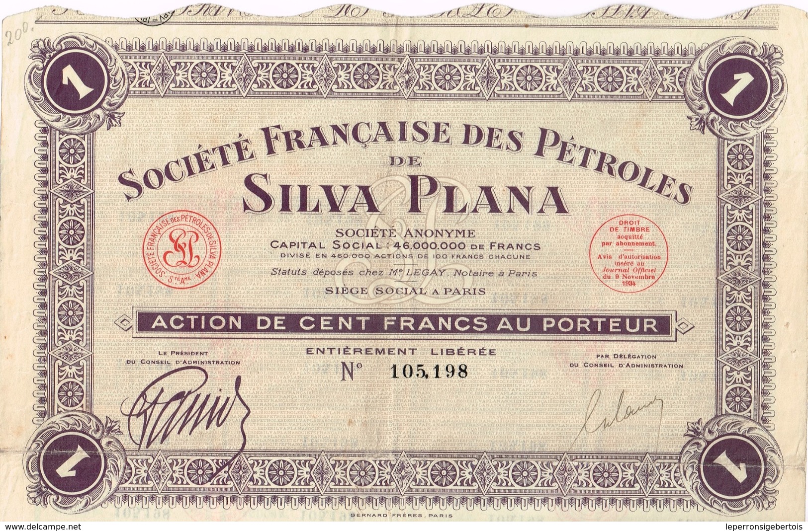 Titre Ancien - Société Française Des Pétroles De Silva Plana - Titres De 1934 - Oil