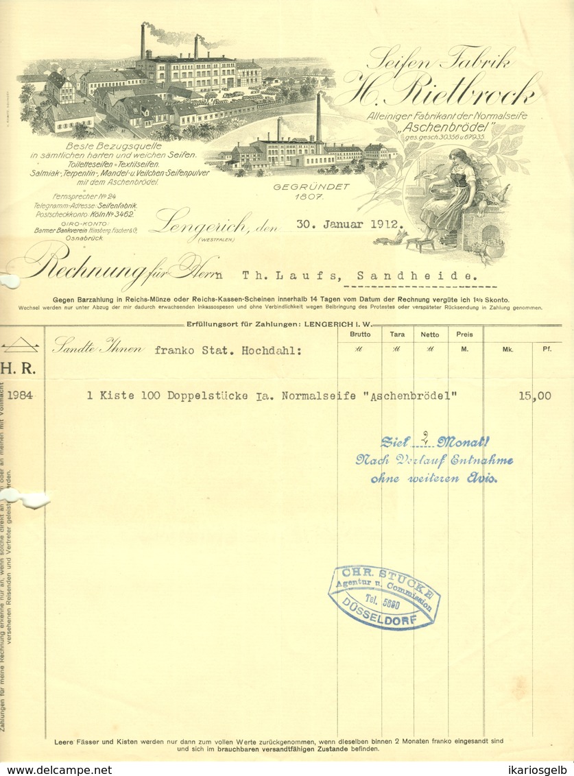 LENGERICH I W 1912 Rechnung Deko " H.Rietbrock Aschenbrödel Seifenfabrik " - Drogerie & Parfümerie