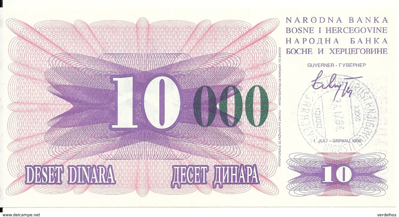 BOSNIE HERZEGOVINE 10000 DINARA 1993 UNC P 53 G - Bosnie-Herzegovine