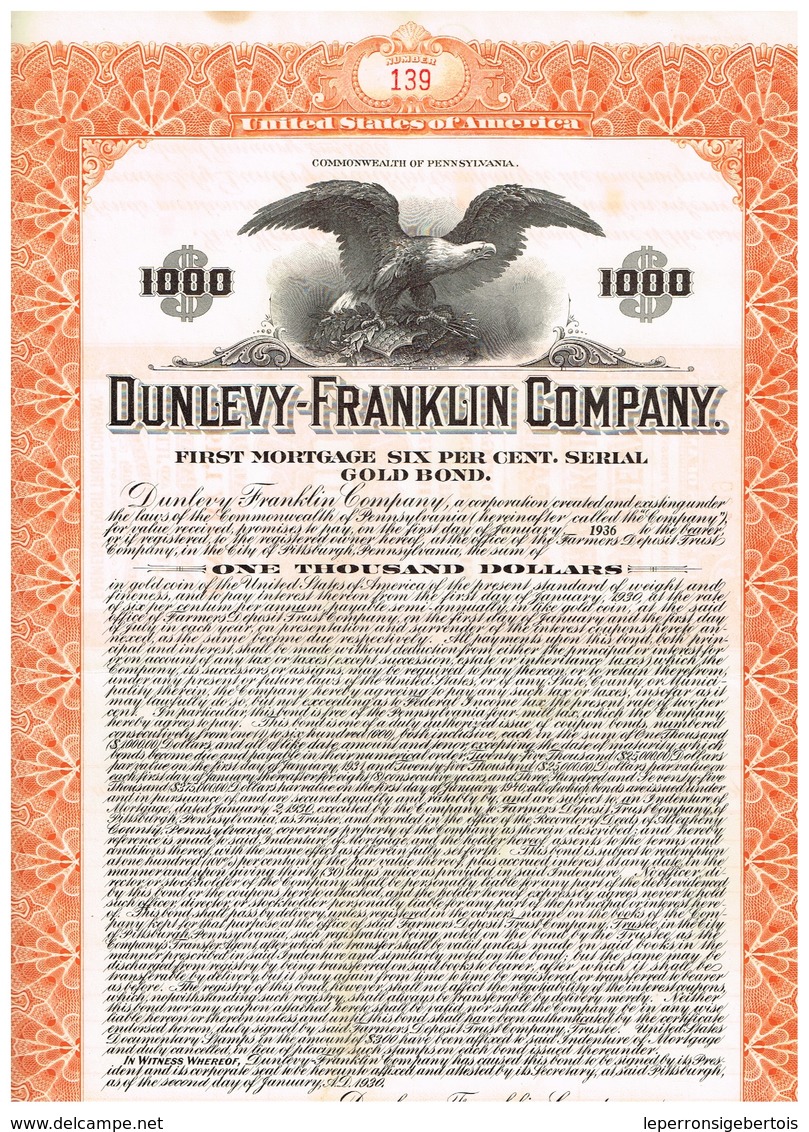 Titre Ancien - Dunlevy-Franklin Company - Obligation De 1930 - Pétrole