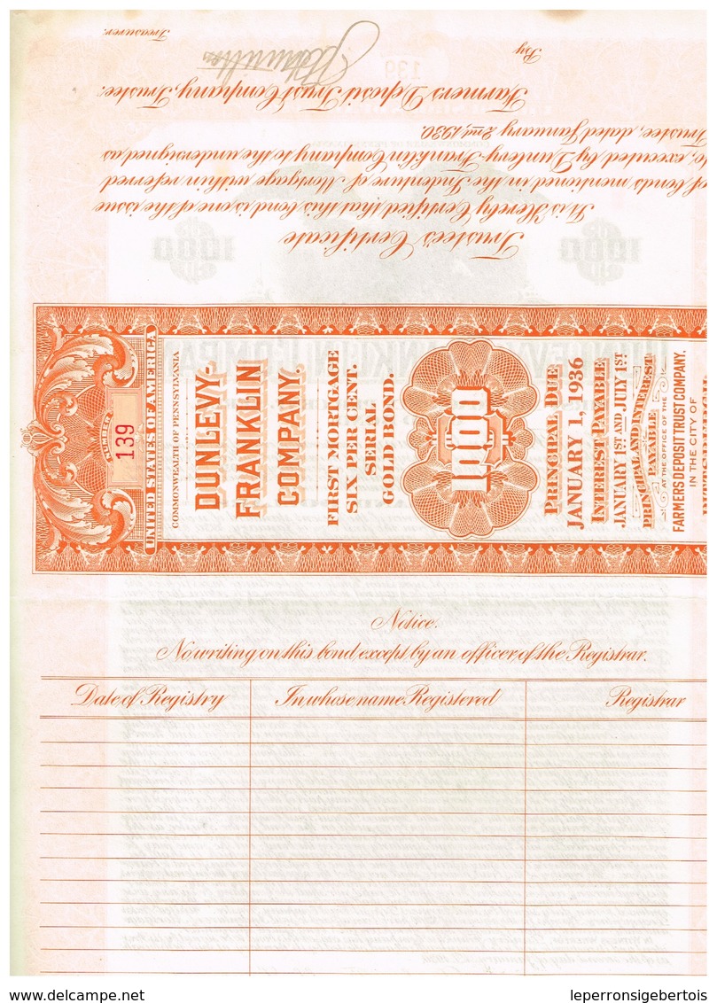 Titre Ancien - Dunlevy-Franklin Company - Obligation De 1930 - Pétrole