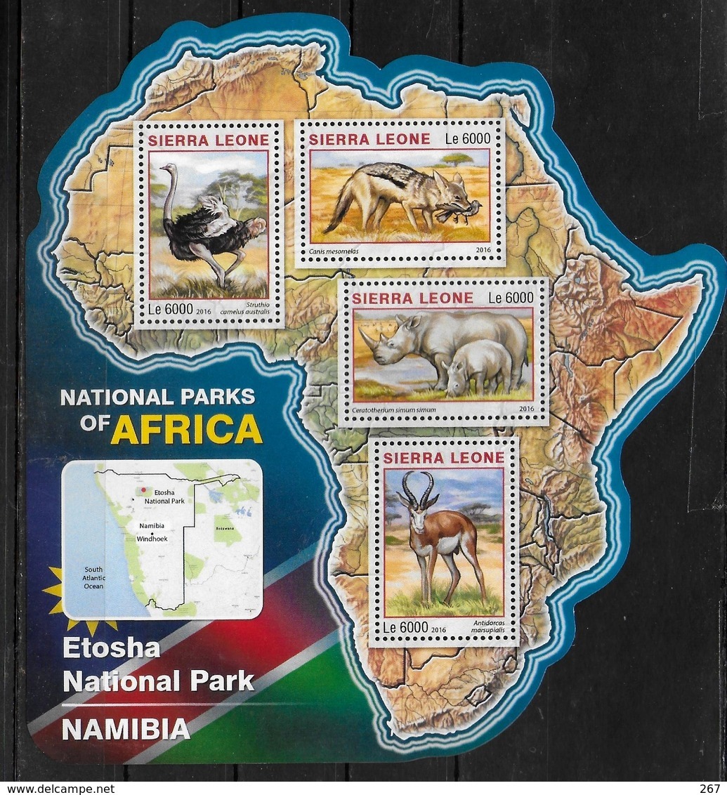 SIERRA LEONE  Feuillet  N°  5973/76  * *  ( Cote 20e )  Autruche Renard Rhinoceros Antilope Parc Namibie - Rhinocéros