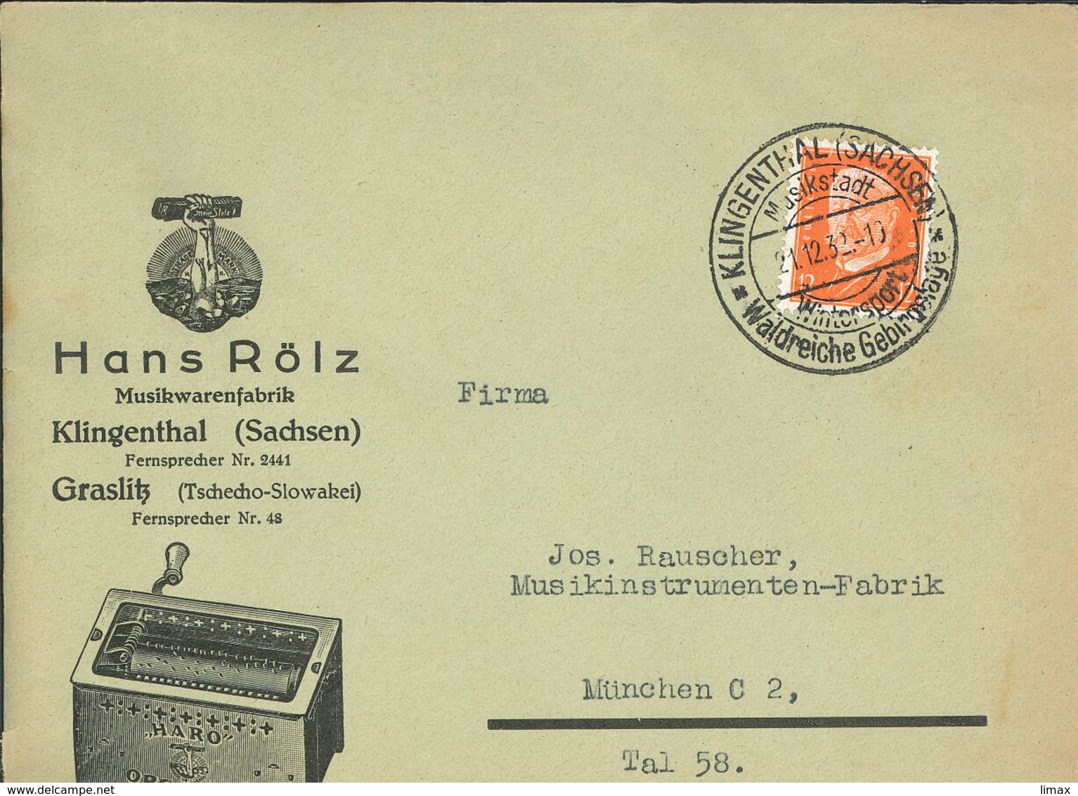 Hindenburg Klingenthal Sachsen Wintersport Waldreiche Gebirgslage - Hans Rölz Organino - Illustriertes Kuvert Musik - Lettres & Documents