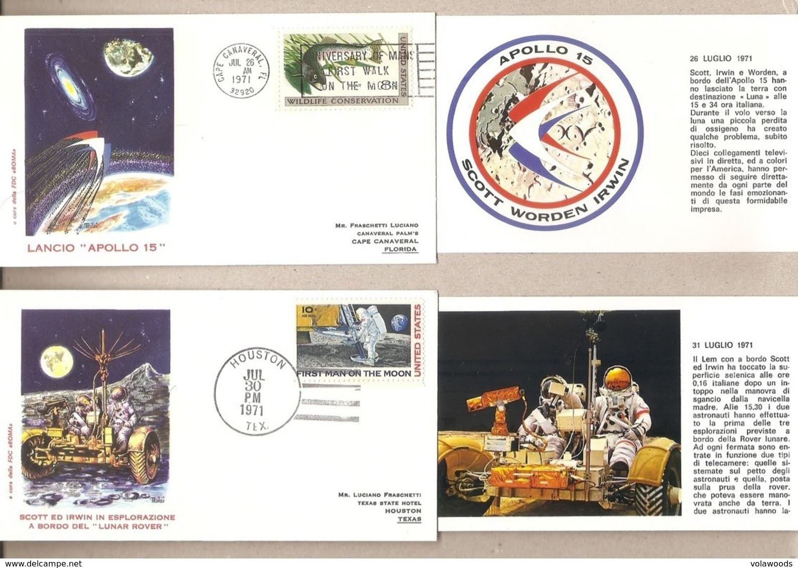 USA/Samoa - 4 Buste Commemorative E Relative Cartoline Della Missione "Apollo 15" - 1971 - Andere & Zonder Classificatie