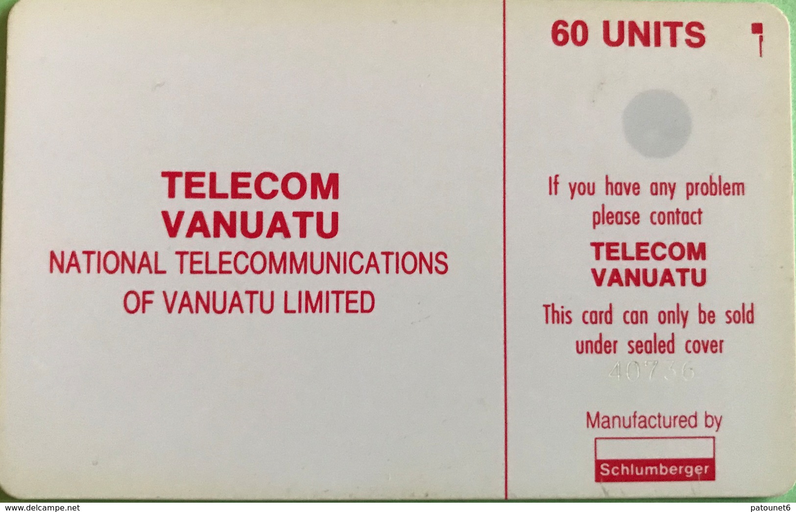 VANUATU  -  Phonecard  -  Telecom Vanuatu -  60 Units - Vanuatu