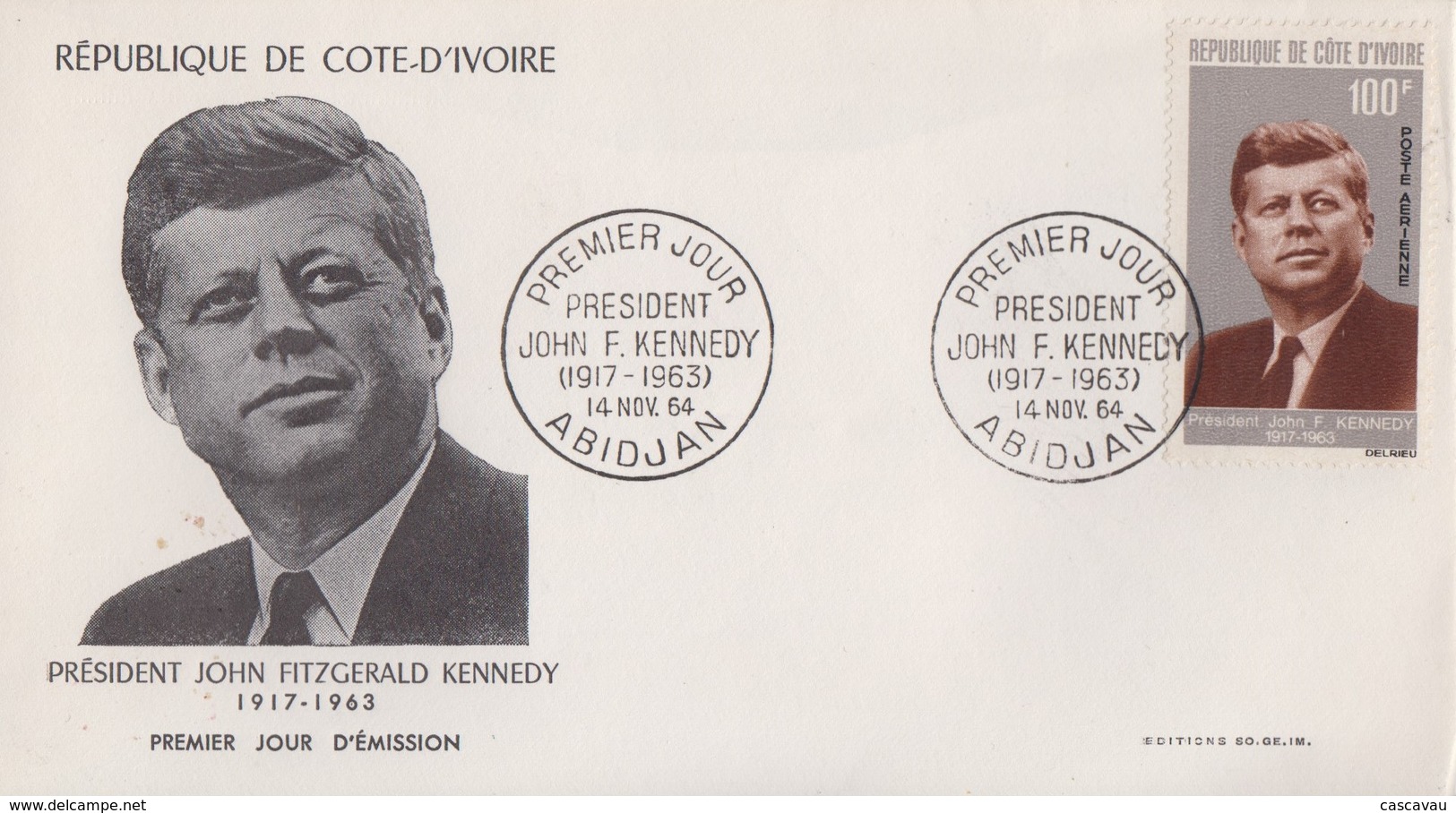 Enveloppe  FDC  1er  Jour   COTE  D' IVOIRE    Président   John  KENNEDY   1964 - Kennedy (John F.)