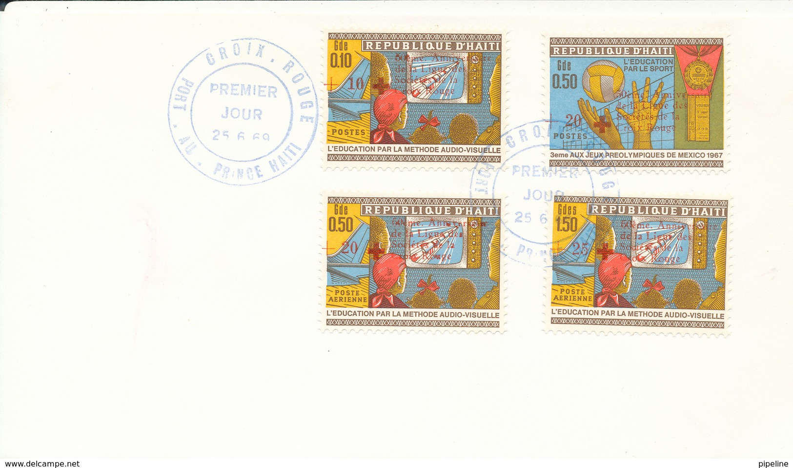 Haiti FDC 25-6-1969 RED CROSS Overprinted Stamps Complete Set Of 4 - Haiti