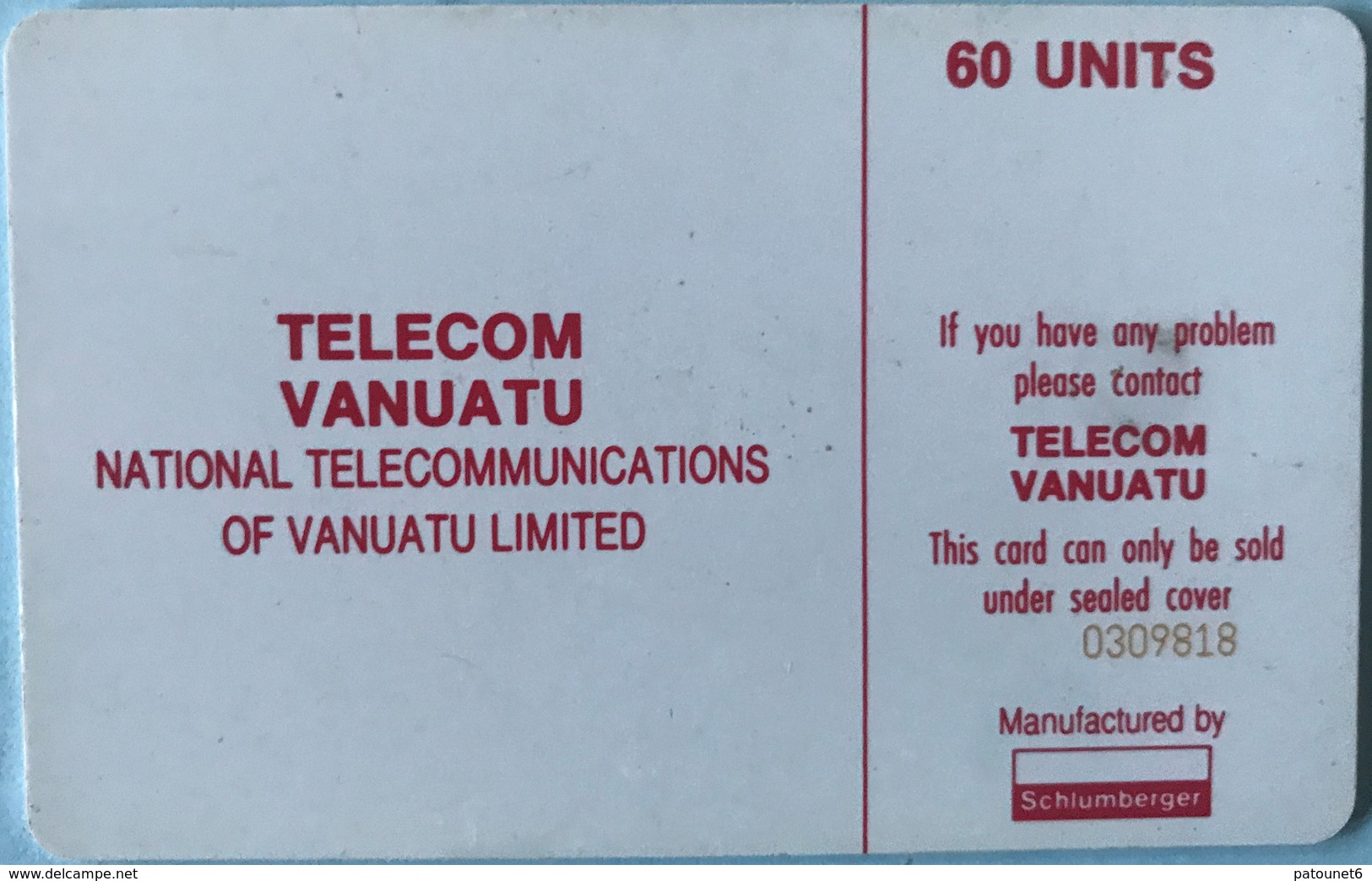 VANUATU  -  Phonecard  -  Telecom Vanuatu -  60 Units - Vanuatu