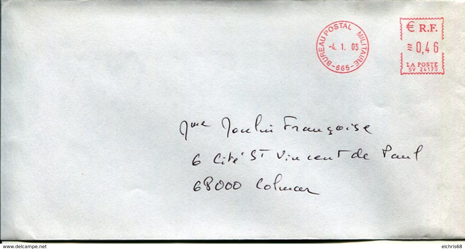 (vrac 26) Enveloppe Affranchissement Mécanique BPI 665 4.1.2003 - Military Postmarks From 1900 (out Of Wars Periods)