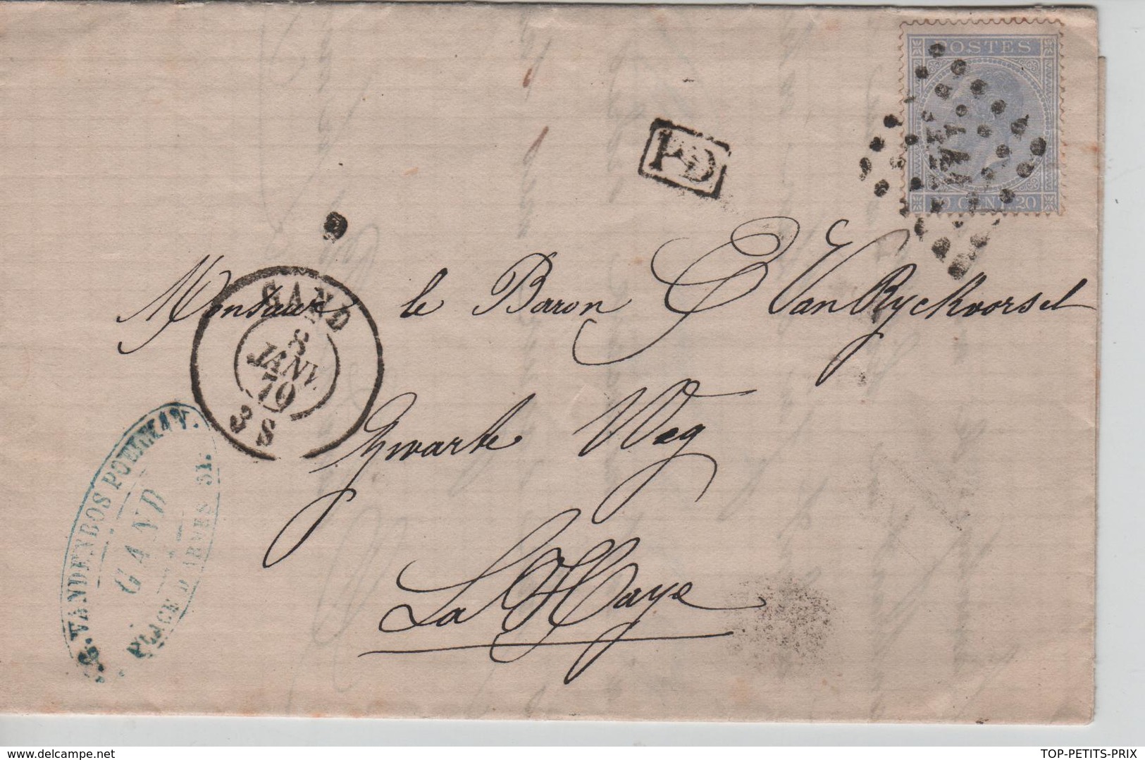 REF550/ TP 18 S/LAC C.Gand 8 / JANV 70 LOS 141 PD Encadré > La Haye C.d'arrivée (Botterie Royale Vandenbos-Poelman) - Postmarks - Points