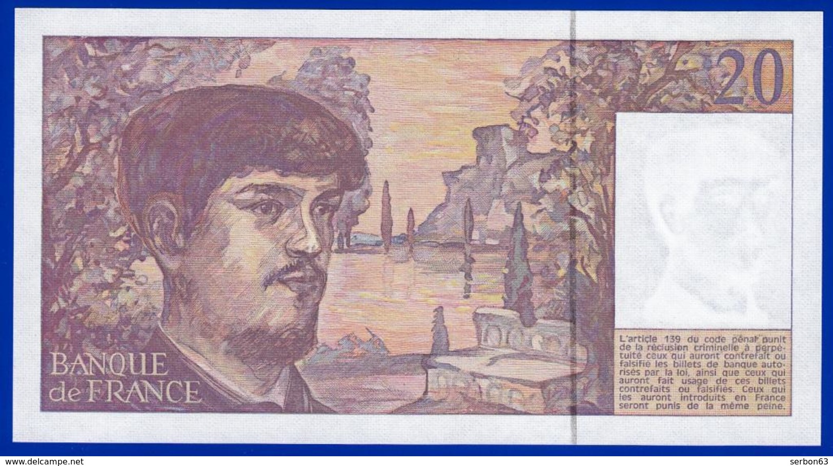 20 FRANCS DEBUSSY NEUF PAS DE TROU O.028 N° 955165 ANNÉE 1990 - 2 SCAN - Serbon63 - 20 F 1980-1997 ''Debussy''