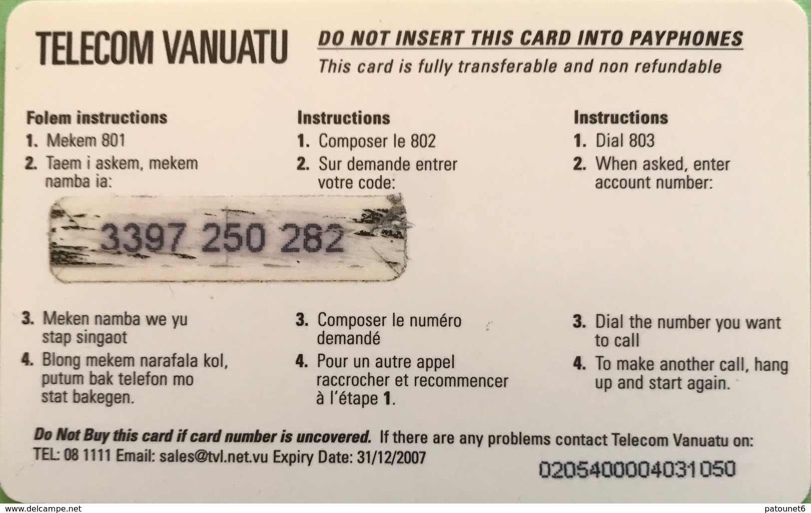 VANUATU  -  Prepaid   - Telecom Vanuatu Limited - 450 Vt - Vanuatu