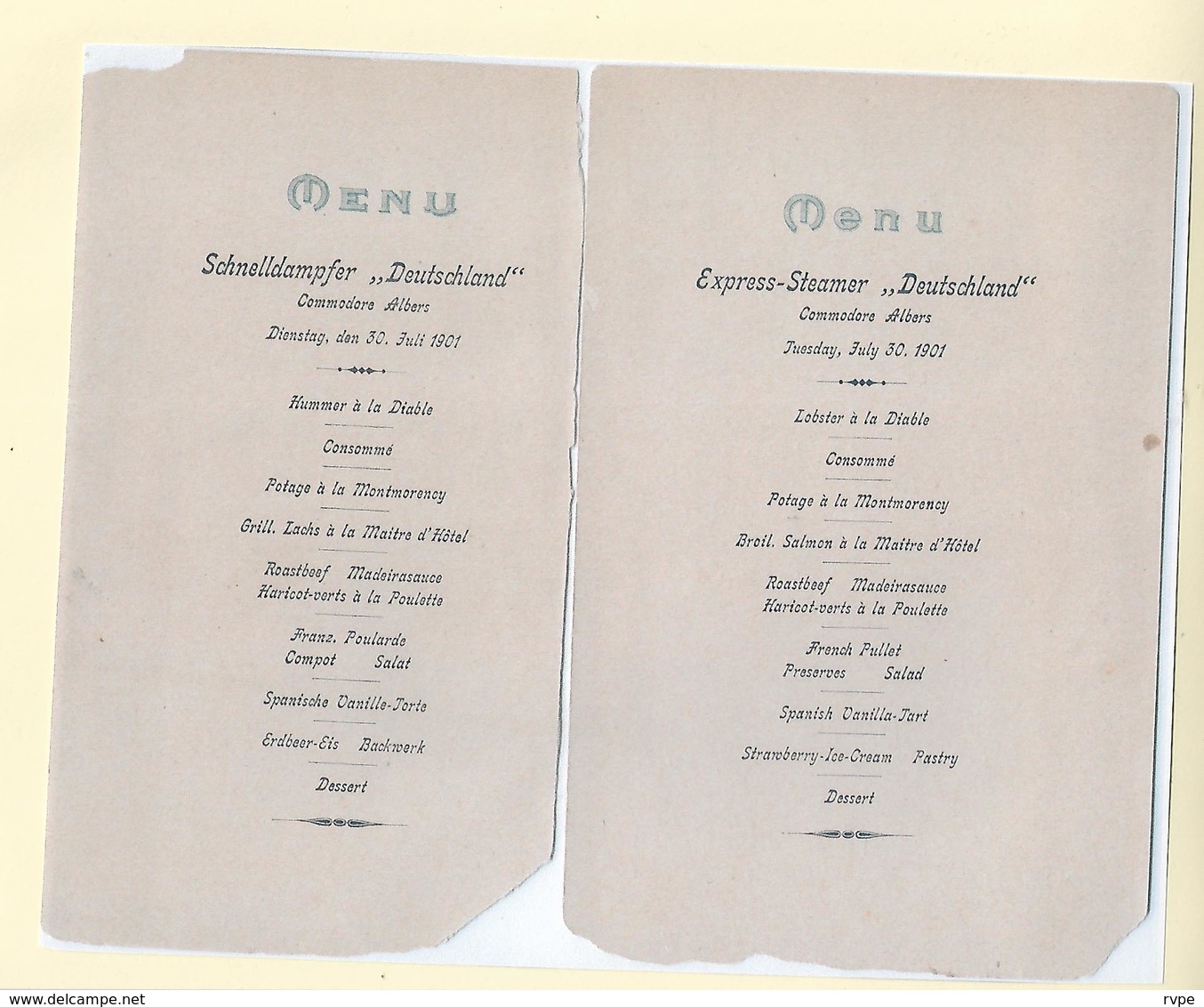 Ancien Menu HAMBURG - AMERIKA LINIE De 1901 - Menus