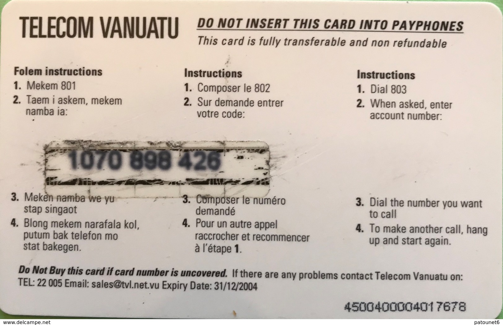 VANUATU  -  Prepaid   - Telecom Vanuatu Limited - 450 Vt - Vanuatu
