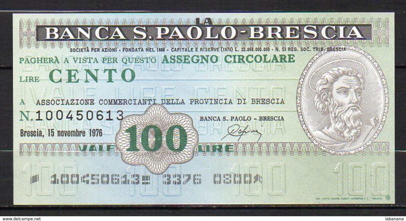 518-Brescia Banca San Paolo Billets De 100 Et 150 Lire 1976 Neufs - [ 4] Emissions Provisionelles