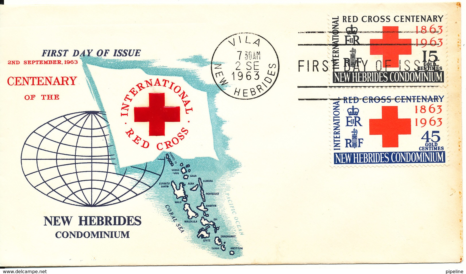 New Hebrides FDC 2-9-1963 RED CROSS Complete Set Of 2 With Cachet - FDC