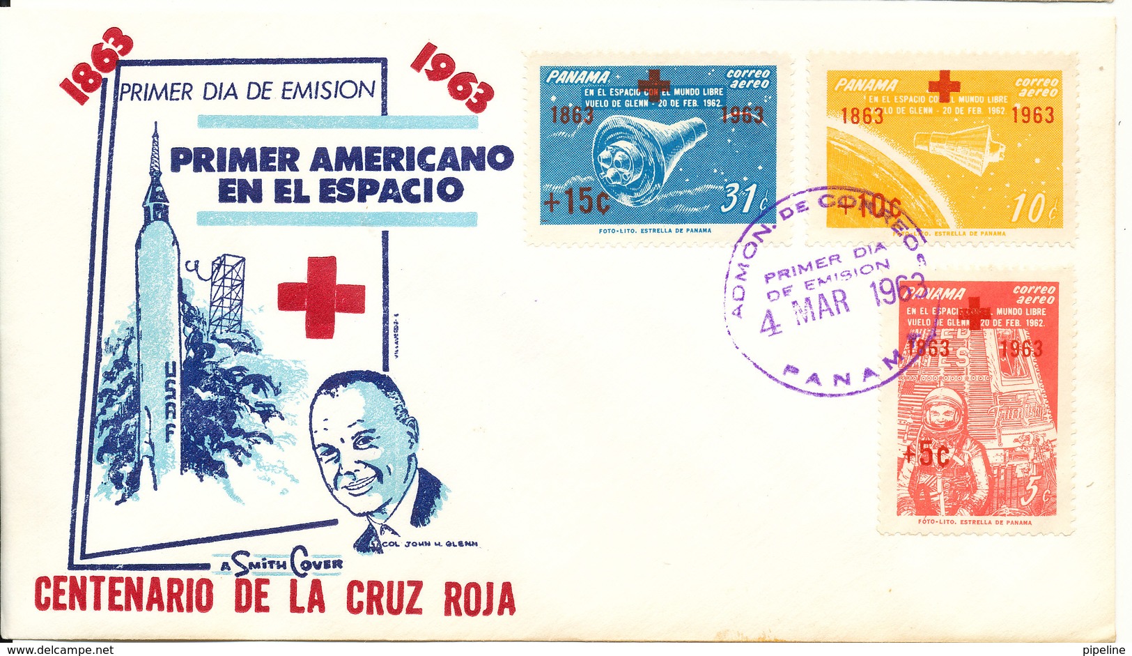 Panama FDC 4-3-1963 RED CROSS Complete Set Of 3 With Cachet (overprinted Space Stamps) - Panama