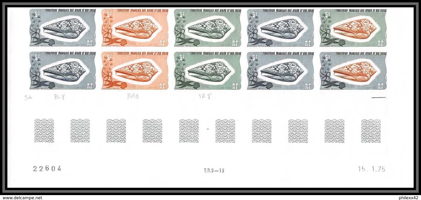 91159 Afars Et Issas N° 400 Coquillage Shell Darisconus Textile Bloc 10 Essai Proof Non Dentelé Imperf ** MNH Shells - Unused Stamps