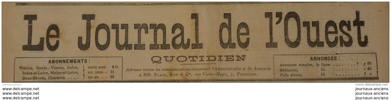 1892  JOURNAL DE L'OUEST - CHATELLERAULT - MONTMORILLON - ROIFFÉ - MASSOGNES - CONSEIL MUNICIPAL DE POITIERS - 1850 - 1899