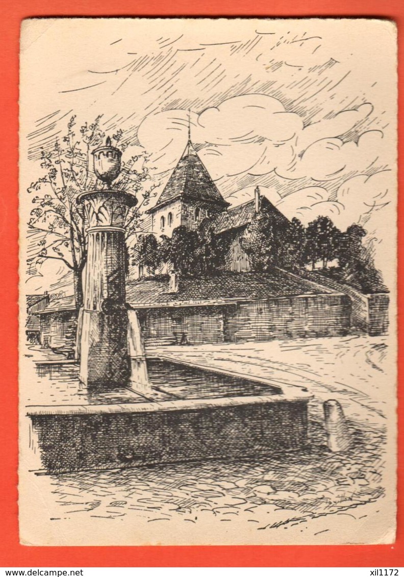 PCQ-22  Genolier Et La Vieille Fontaine Et L'Eglise. Dessin.  Grand Format. - Genolier