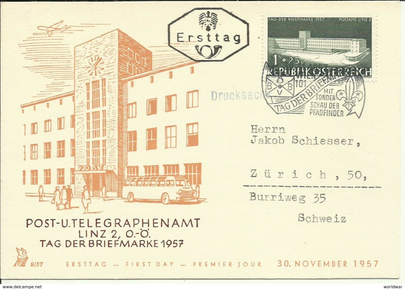 1957  Tag Der Briefmarke  Mit Stempel Sonderschau Der Pfadfinder - Cartas & Documentos