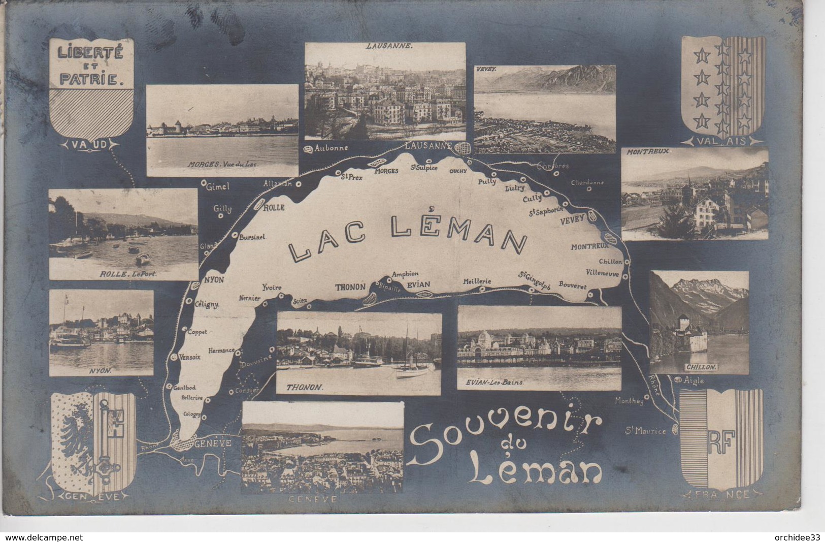 CPA Souvenir Du Léman (avec 4 Blasons Et 10 Cartes Autour Du Lac Léman) - Otros & Sin Clasificación