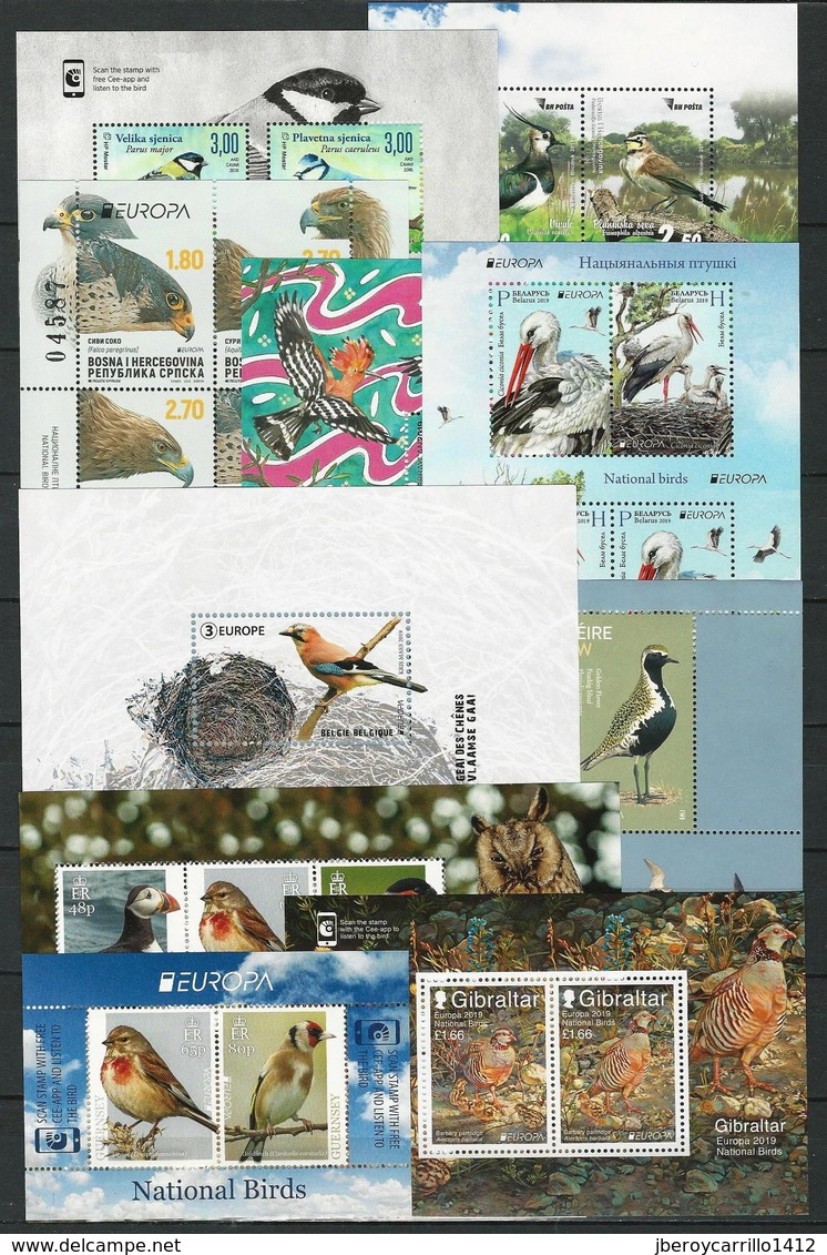 EUROPA 2019 - OISEAUX NATIONAUX- "AVES - BIRDS -VÖGEL -OISEAUX"-COLLECTION TRÈS COMPLÈTE- 160 TIMBRES + 34 FEUILLES BLOC - Sammlungen