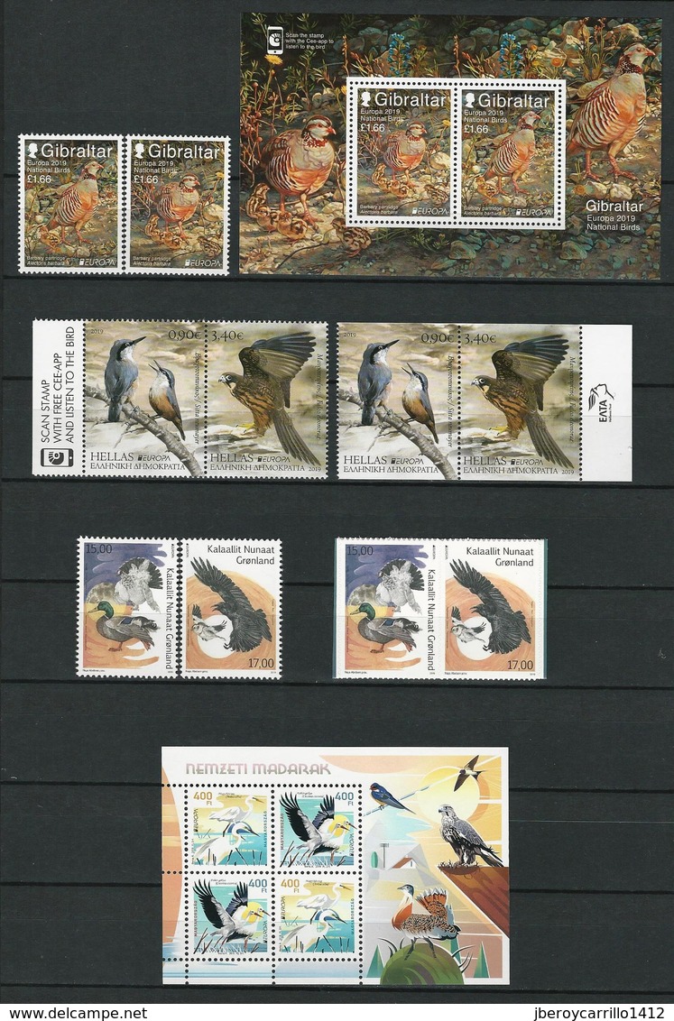 EUROPA 2019 - OISEAUX NATIONAUX- "AVES - BIRDS -VÖGEL -OISEAUX"-COLLECTION TRÈS COMPLÈTE- 160 TIMBRES + 34 FEUILLES BLOC