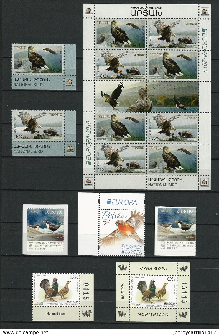 EUROPA 2019 - OISEAUX NATIONAUX- "AVES - BIRDS -VÖGEL -OISEAUX"-COLLECTION TRÈS COMPLÈTE- 160 TIMBRES + 34 FEUILLES BLOC