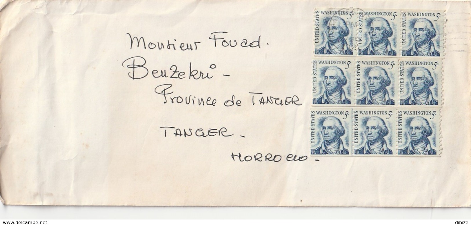 Envelope From United States Of  America To Morocco. Tangiers.  With 9 Stamps Washington 5 C. 1966. Average Condition. - George Washington