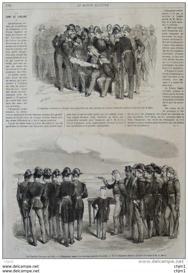 Napoléon III - Le Camp De Chalons - L'Empereur Essaye Un Nouveau Pistolet Révolver - Page Original 1868 - Historical Documents