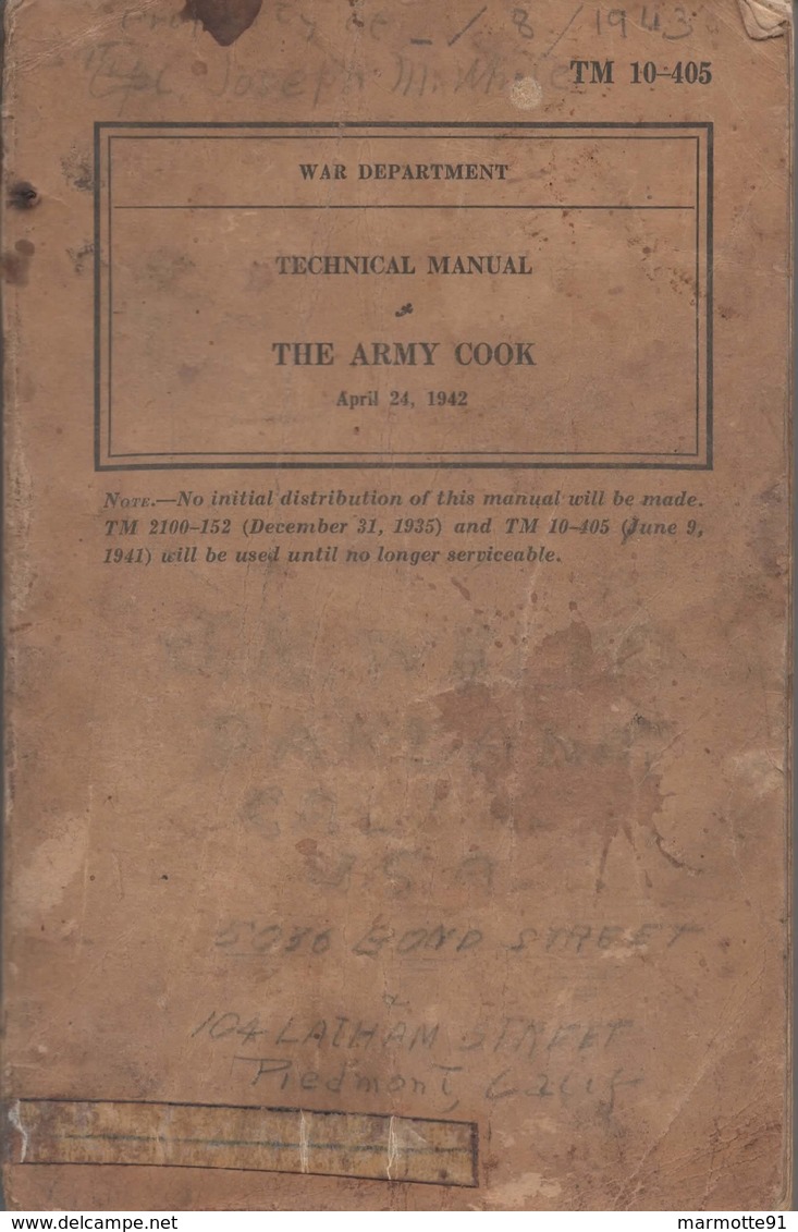 TECHNICAL MANUAL THE ARMY COOK  1942 US ARMY - 1939-45