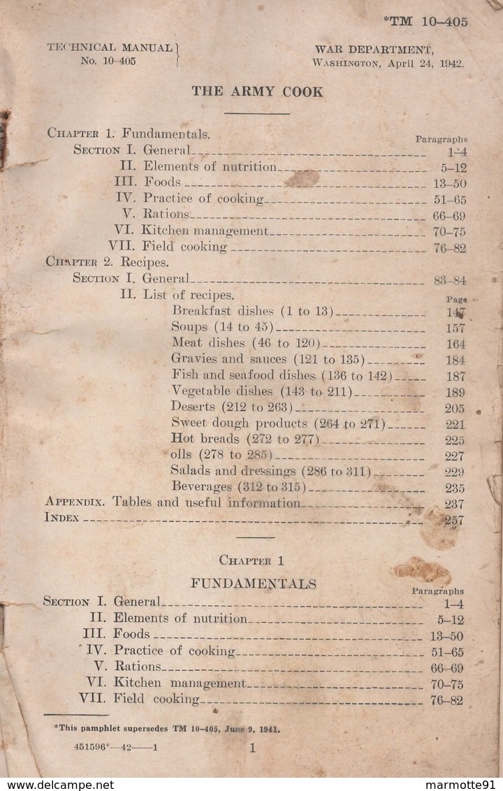 TECHNICAL MANUAL THE ARMY COOK  1942 US ARMY - 1939-45