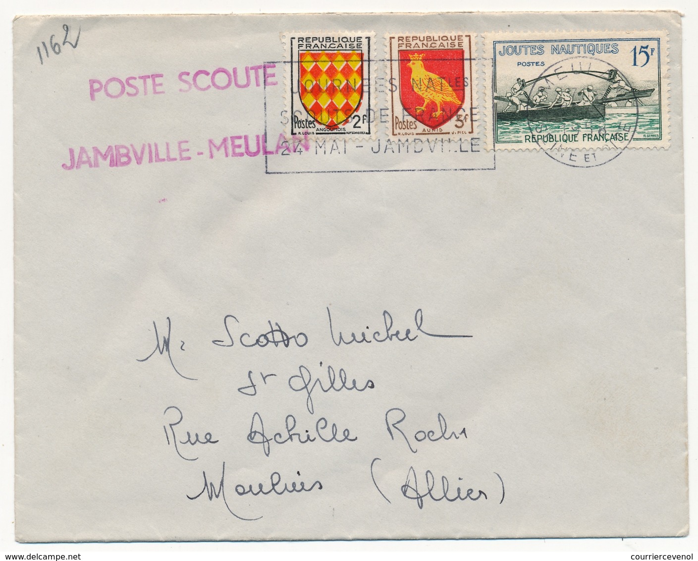 FRANCE - Enveloppe OMEC MEULAN 1958 - Journées Scouts De France Jambville Cachet Privé POSTE SCOUTE JAMBVILLE MEULAN - Lettres & Documents