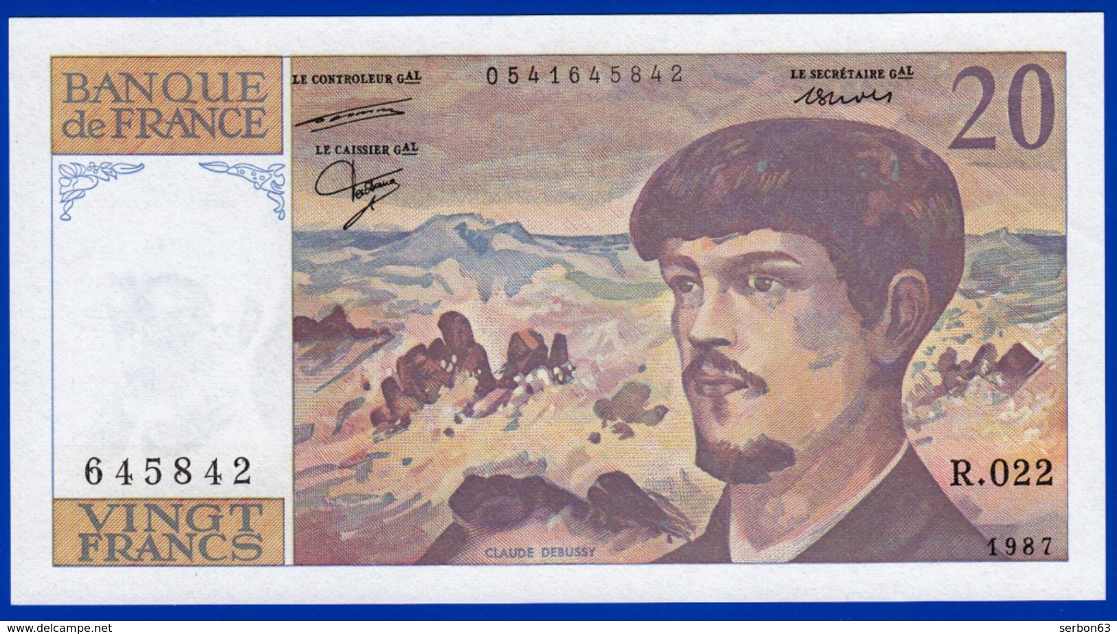 20 FRANCS DEBUSSY NEUF PAS DE TROU R.022 N° 645842 ANNÉE 1987 - 2 SCAN - Serbon63 - 20 F 1980-1997 ''Debussy''