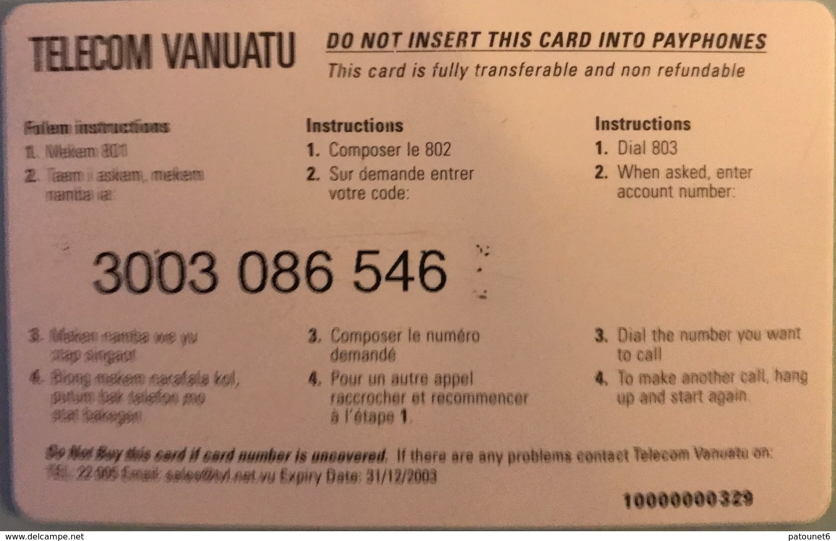 VANUATU  -  Prepaid   - Telecom Vanuatu  -  225 Vt - Vanuatu