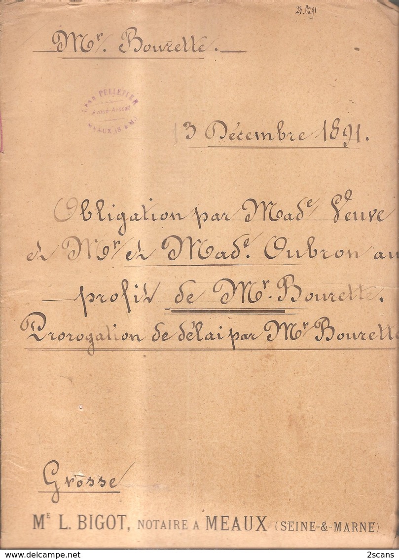 77 - VILLENOY - Obligation Par Mme Vve OUBRON (née DUHAIX) Et M. Et Mme Louis OUBRON, Au Profit De M. BOURETTE - (Meaux) - Villenoy