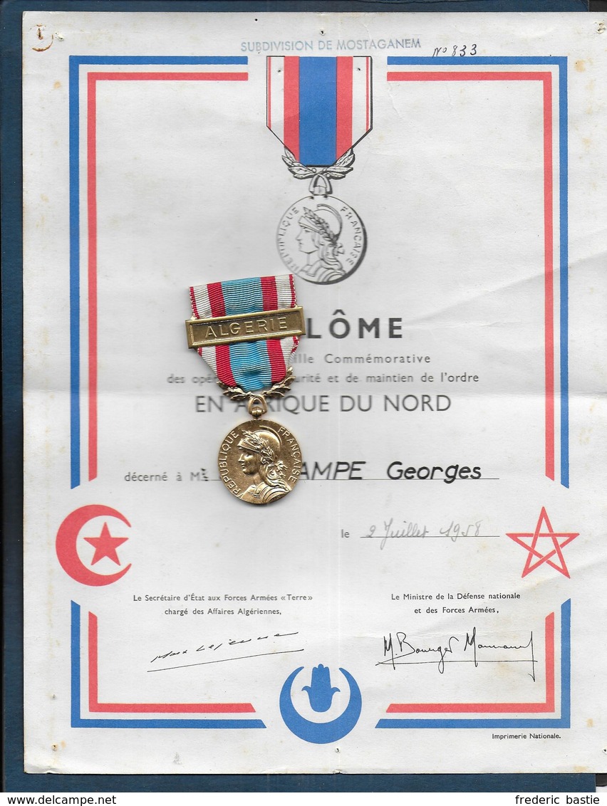 ALGERIE - Médaille Commémorative Opérations Sécurité Et Maintien De L' Ordre Avec Le Diplome - Autres & Non Classés