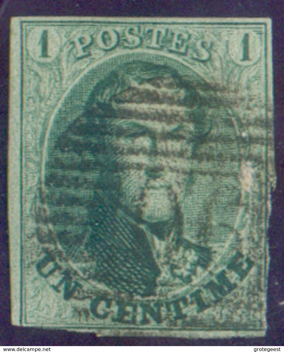 N°9 - Médaillon 1 Centime Vert, à Peine Touché Sinon Belle Oblitération P.90 OSTENDE Anormale Sur Cette Valeur .. Rare - - 1858-1862 Medallions (9/12)