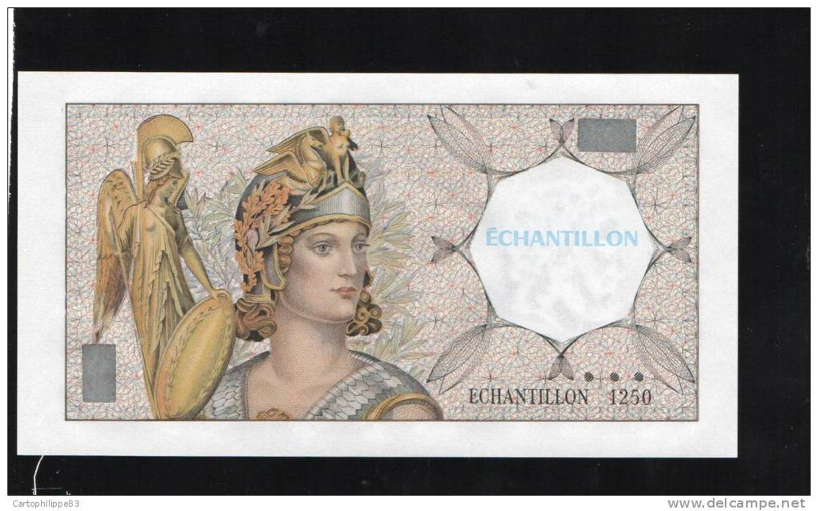 BILLET ECHANTILLON FILIGRANE ATHENA N°1250  Banque De France - Autres & Non Classés