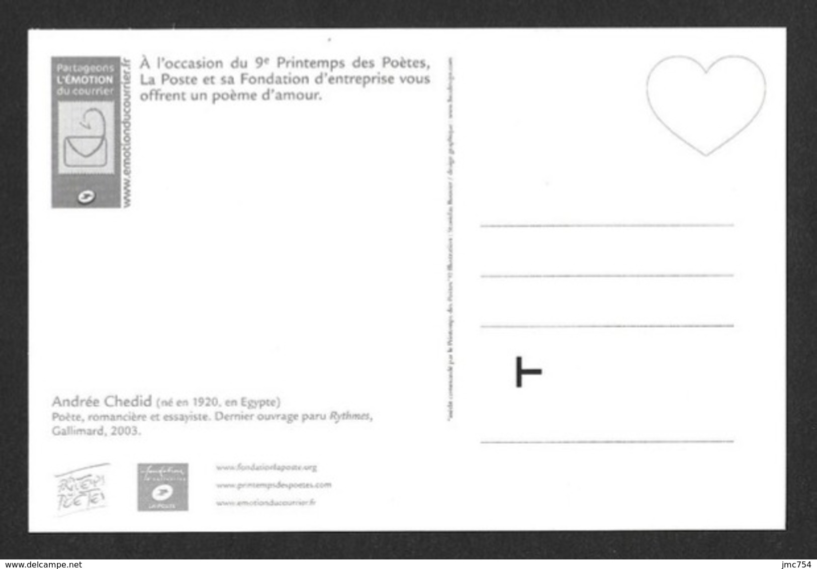 CPM.    9ème Printemps Des Poètes.   Poésie.   Andrée Chedid.   La Poste.   Postcard. - Philosophie & Pensées