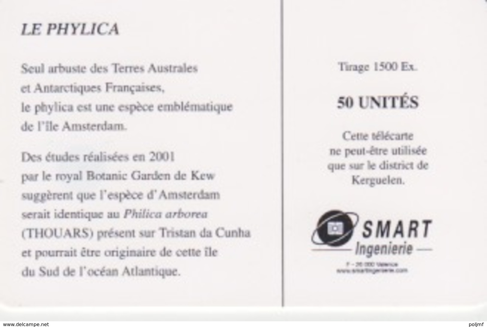 Télécarte 50U, Tirage 1500, Le Phylica île Amsterdam (Arbuste, Paysage, ...) - TAAF - Territori Francesi Meridionali