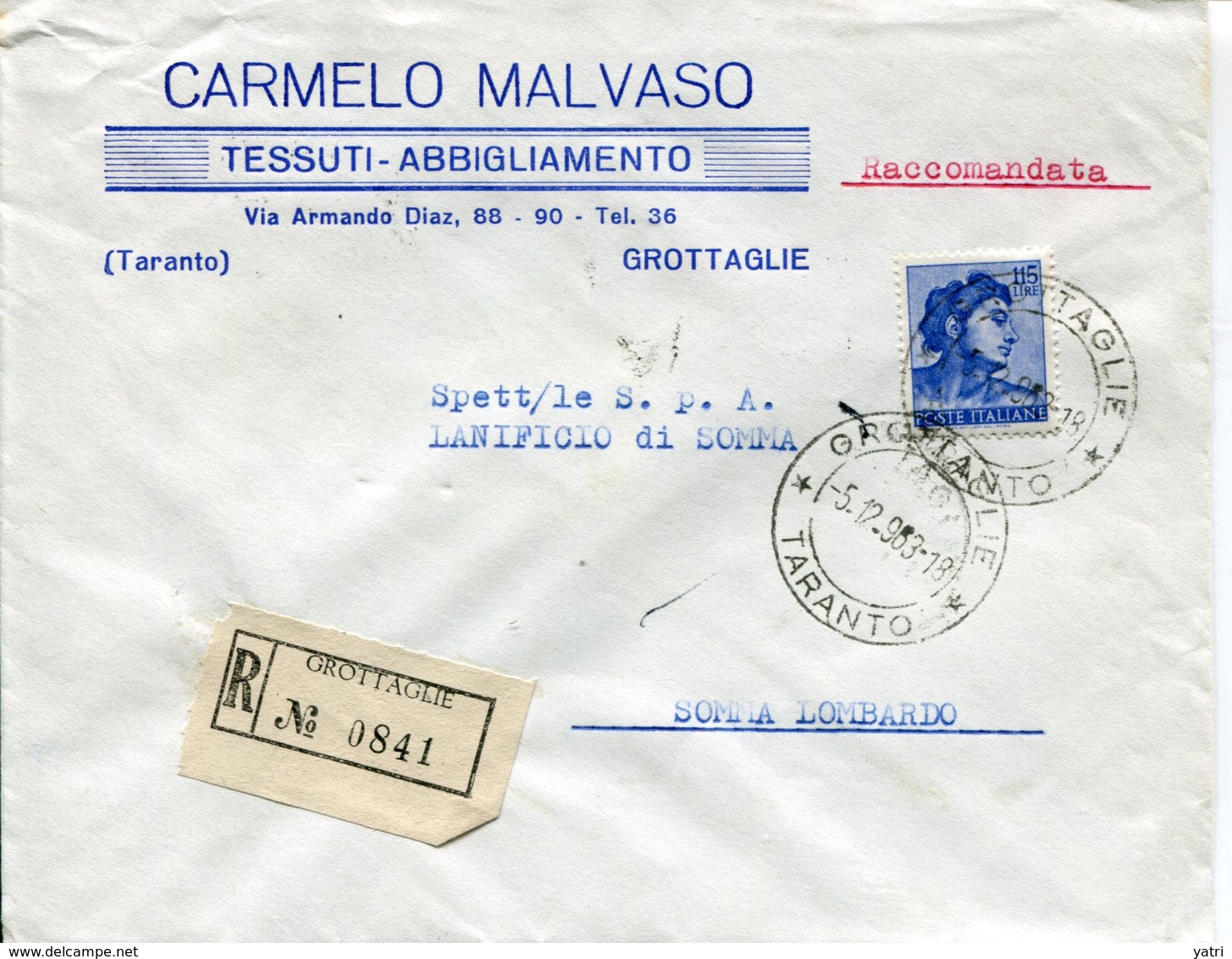 Italia (1963) -  Raccomandata Da Grottaglie (TA) - 1961-70: Storia Postale