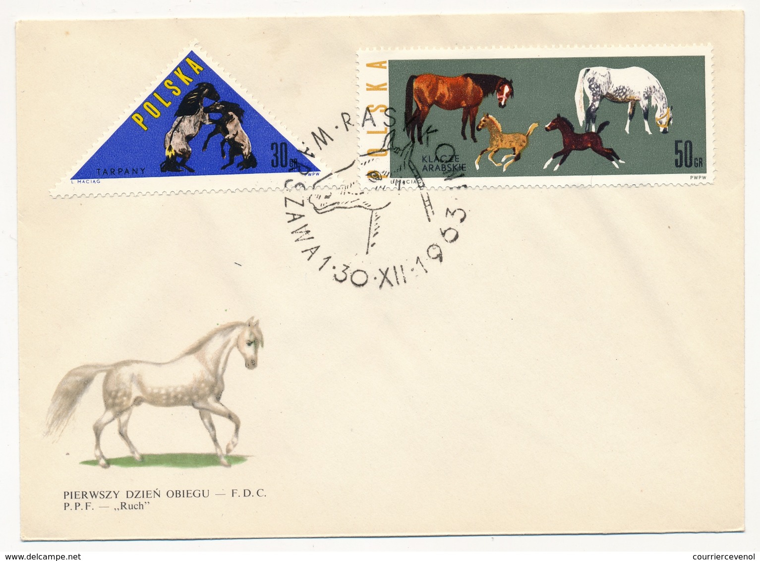 POLOGNE - 4 Enveloppes - CHEVAUX (10 Valeurs) 1963 Varsovie - Paarden