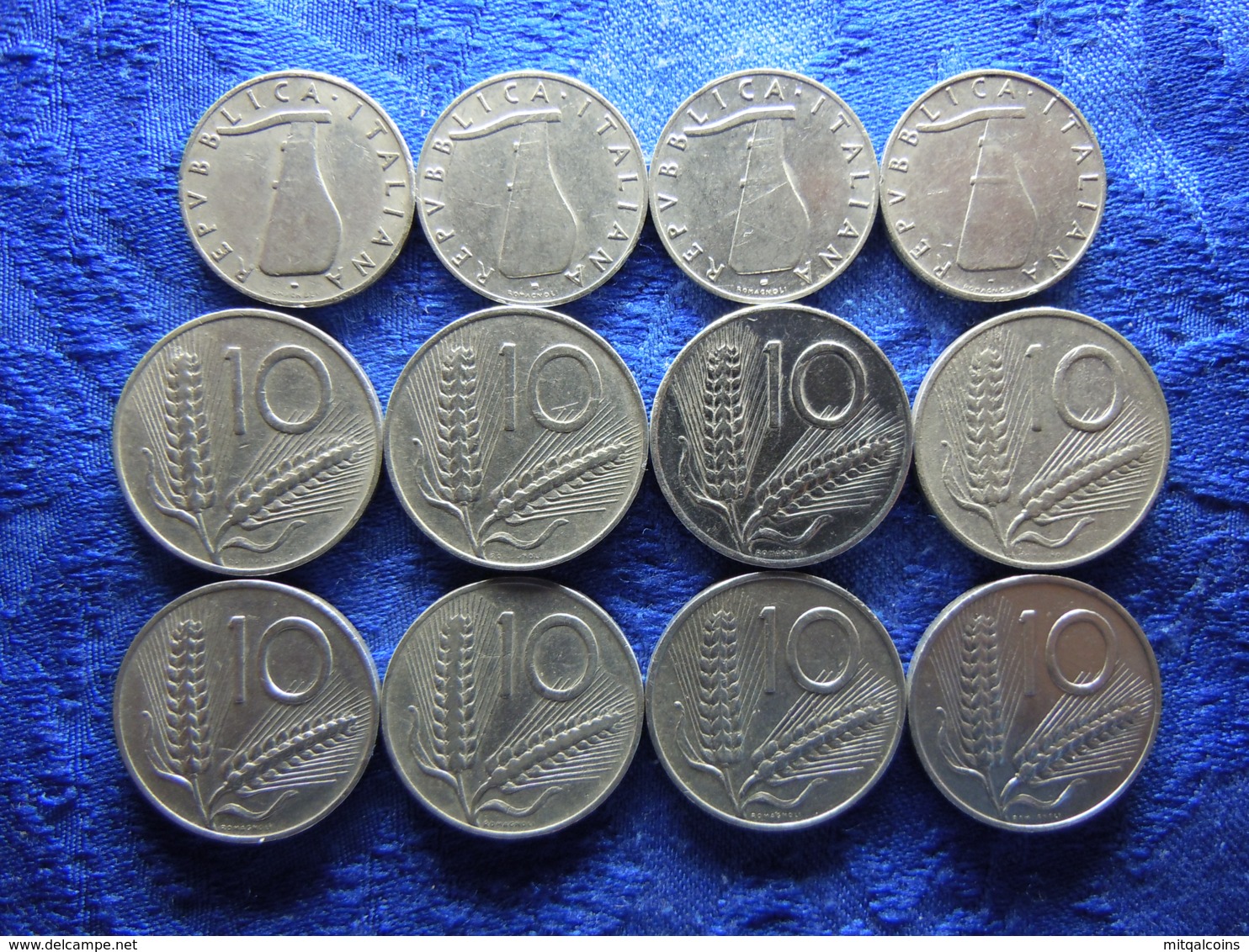 ITALY 5 LIRE 1951, 1953-1955 KM92, 10 LIRE 1951-1953 Cleaned, 1954-1956, 1973, 1979 KM93 (12) - Autres & Non Classés