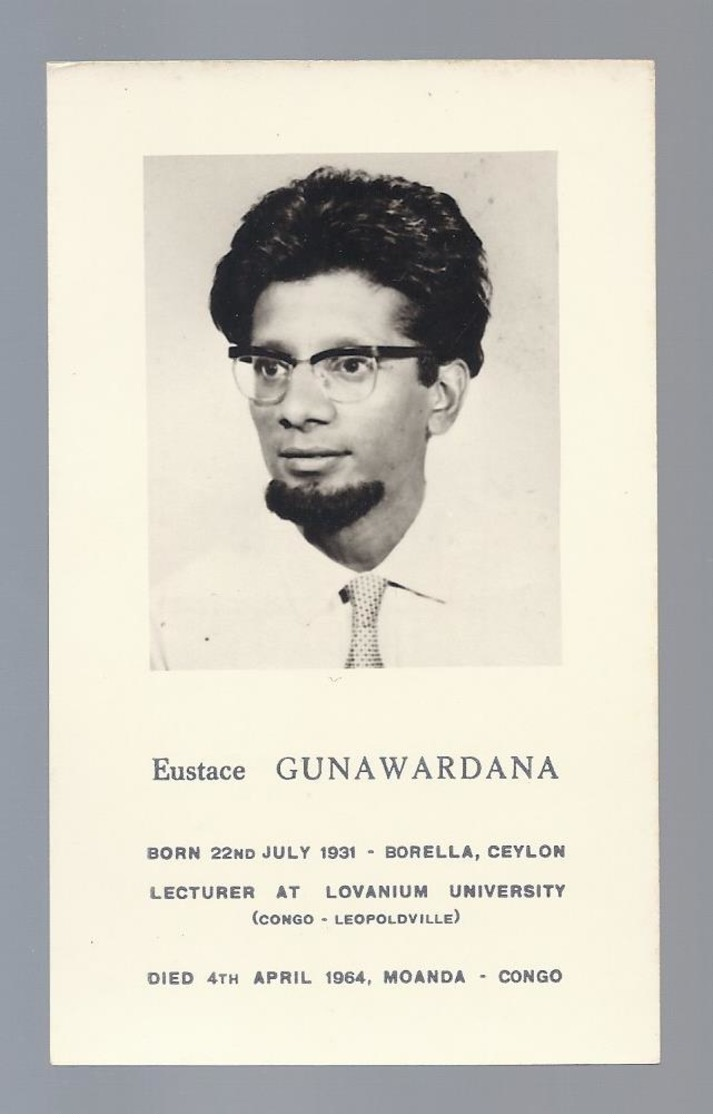 DOODSPRENTJE EUSTACE GUNAWARDANA LECTURER AT LOVANIUM UNIVERSITY CONGO LEOPOLDVILLE ° BORELLA CEYLON 1931 + MOANDA CONGO - Santini