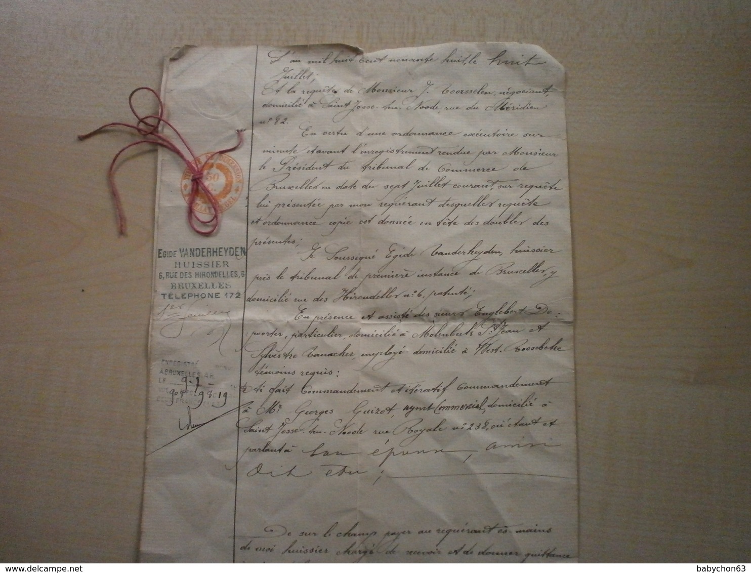 Ancien Document De Saisie En 1898  De Huissier De Justice E. VANDERHEYDEN (BRUXELLES) - Manuscripten